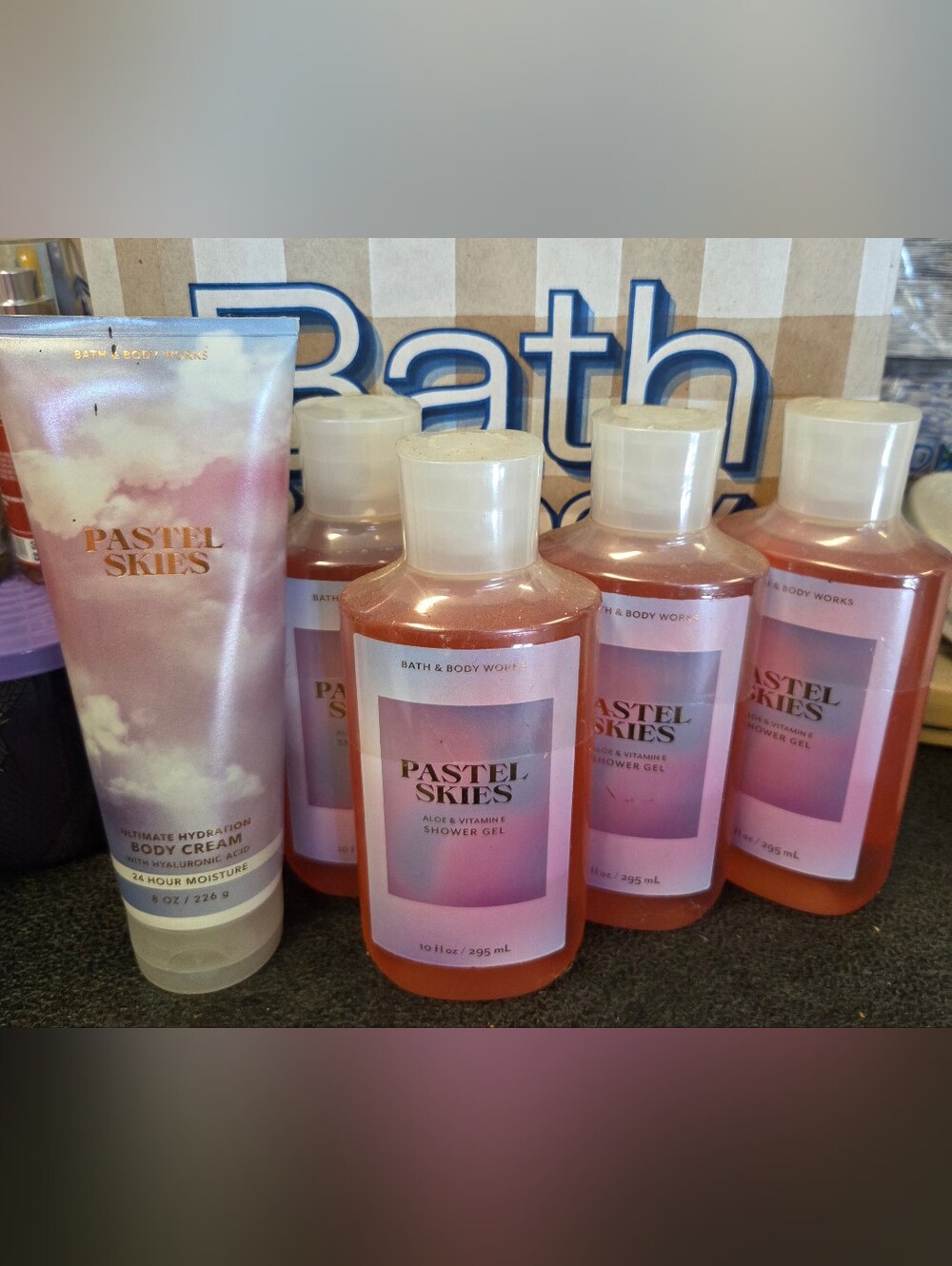 Bath & Body Works Pastel Skies Shower Gels with Pink Body Cream